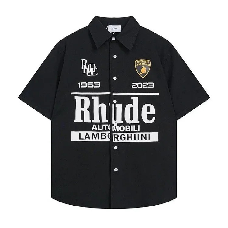 American buffalo racing stamp shirt men's solid color letter short-sleeved shirt-CY