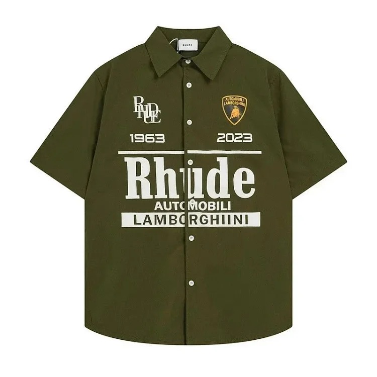 American buffalo racing stamp shirt men's solid color letter short-sleeved shirt-CY