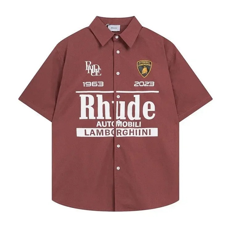 American buffalo racing stamp shirt men's solid color letter short-sleeved shirt-CY