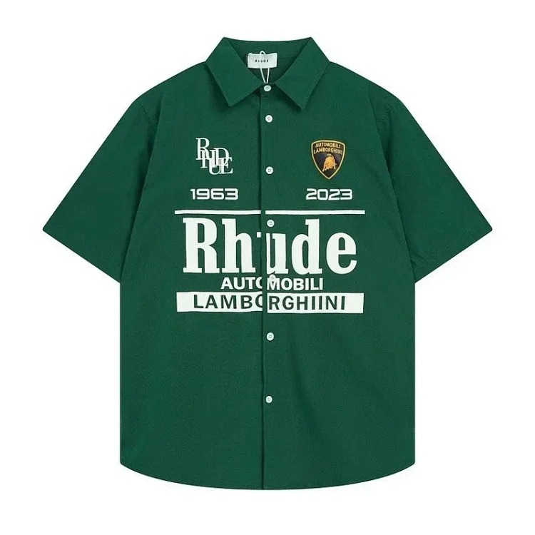 American buffalo racing stamp shirt men's solid color letter short-sleeved shirt-CY