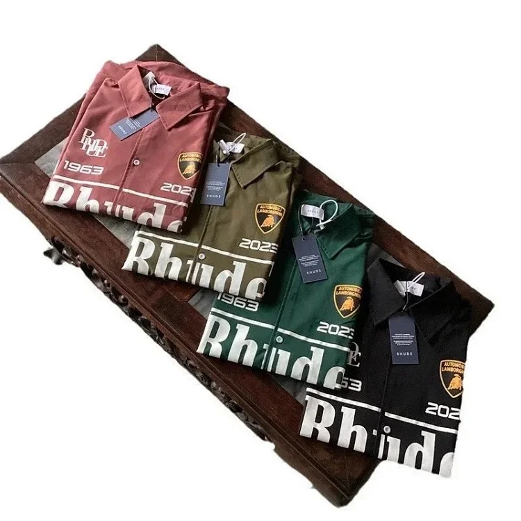 American buffalo racing stamp shirt men's solid color letter short-sleeved shirt-CY