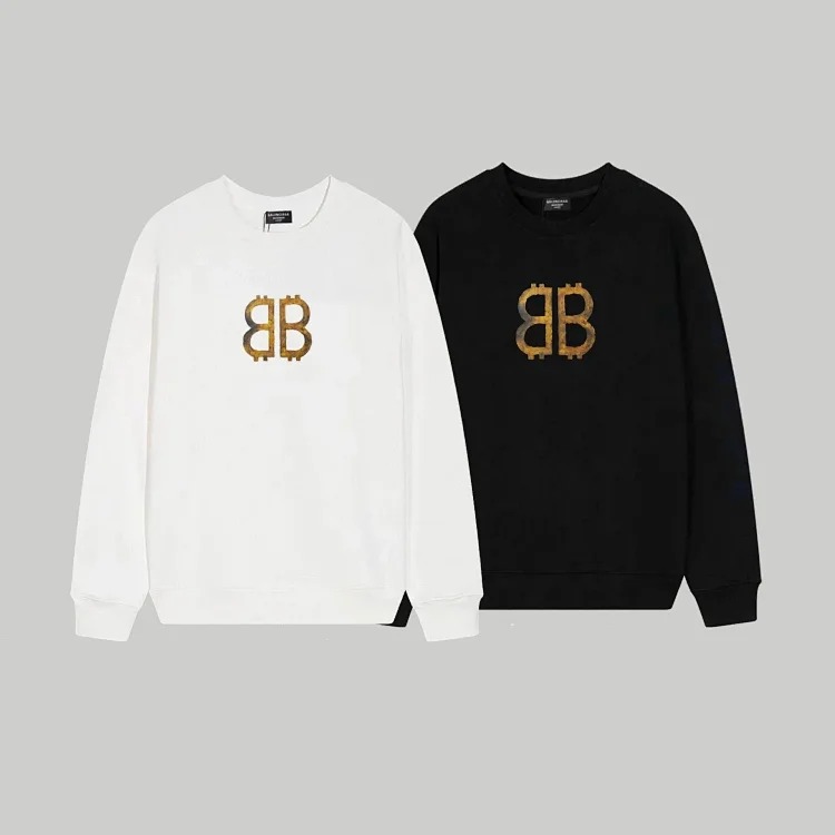 Cross-border B home 24SS autumn double B retro print graffiti 380g double-strand large terry long-sleeved T-shirt for men and women