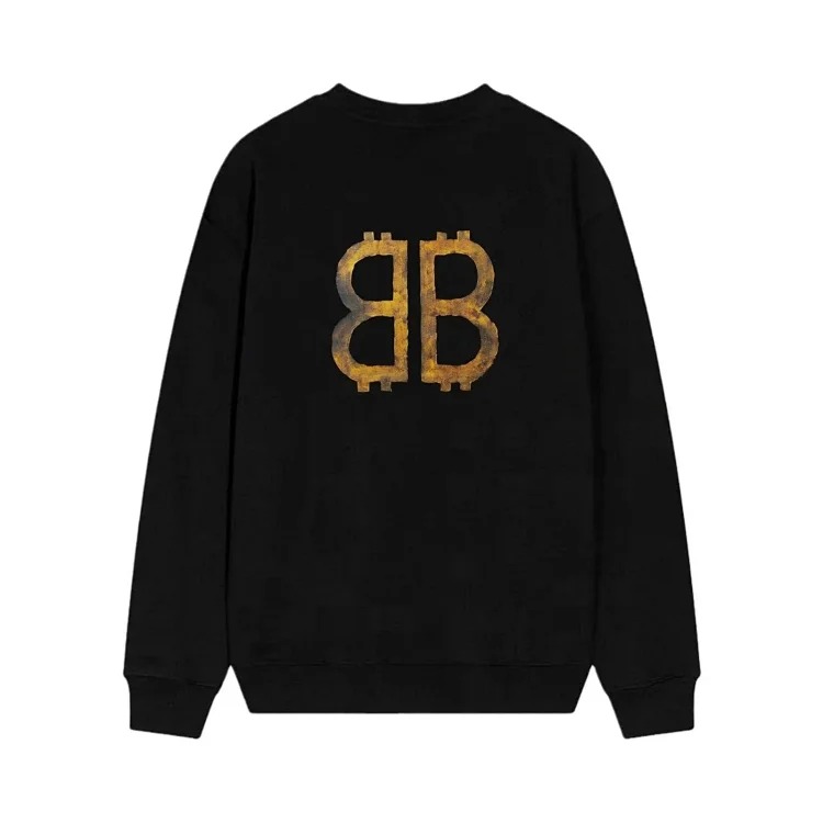 Cross-border B home 24SS autumn double B retro print graffiti 380g double-strand large terry long-sleeved T-shirt for men and women